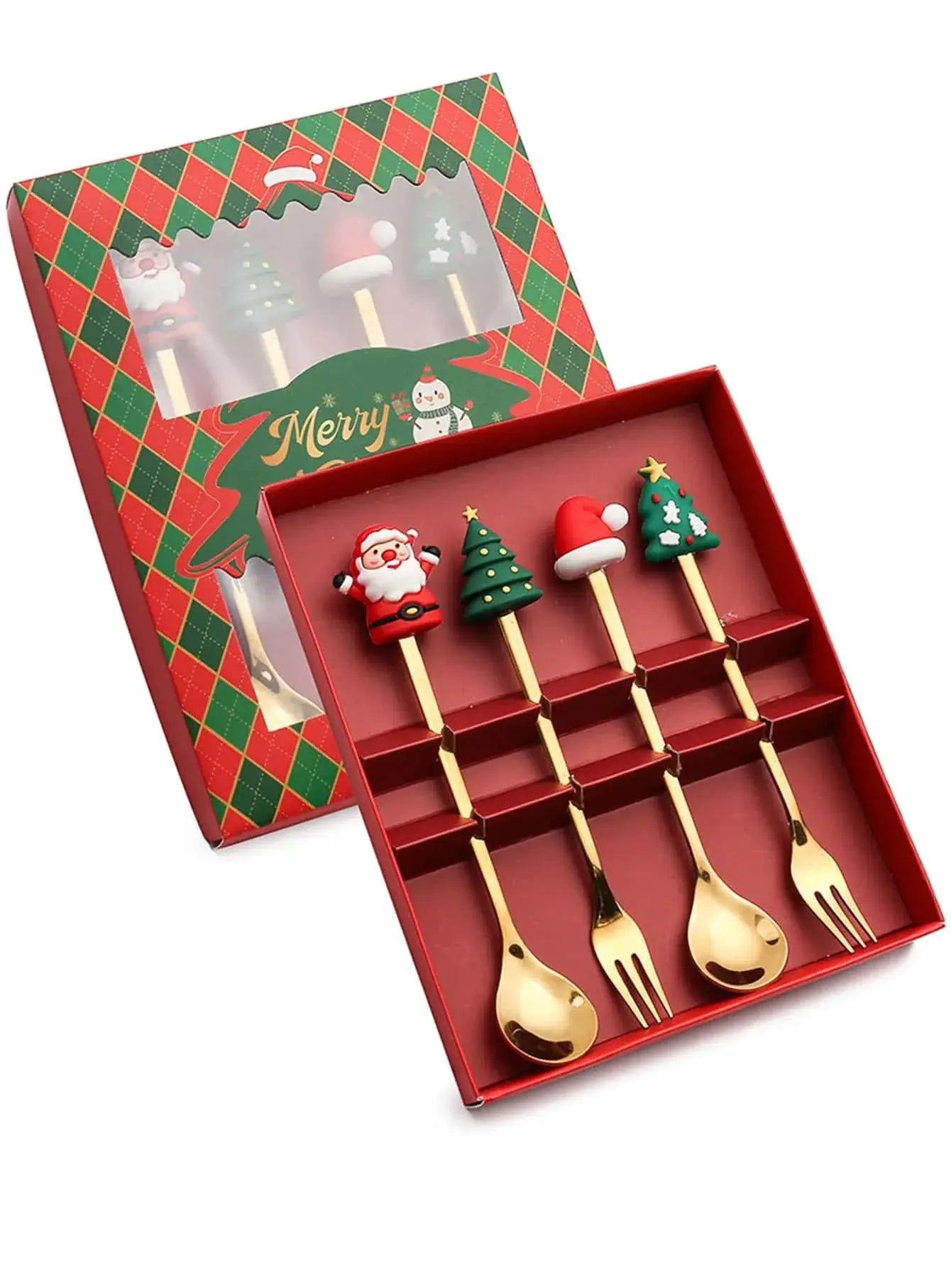 Coffret Cuillères & Fourchettes de Noël en Inox – 2/4/6 pièces (Café, Thé & Desserts)