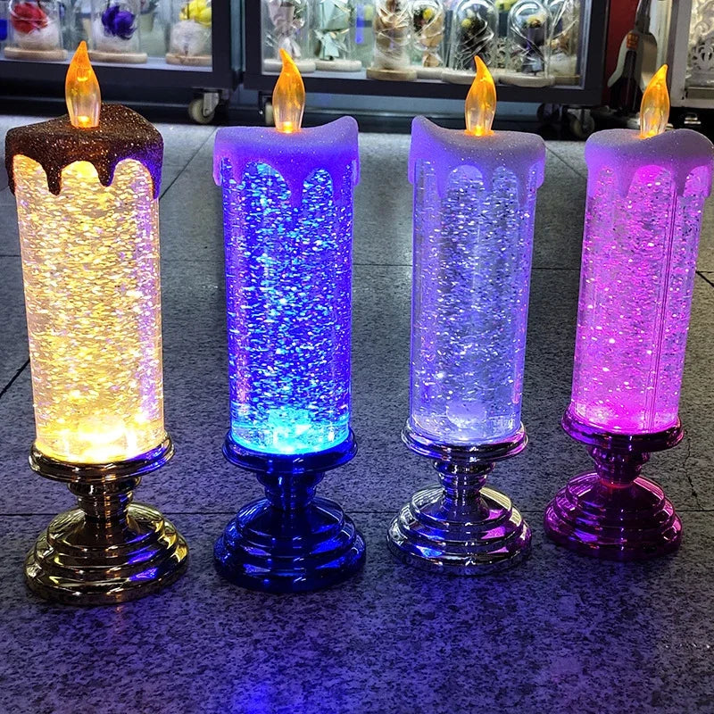 Bougie LED de Noël à Paillettes Tourbillonnantes – Veilleuse Cristal Colorée