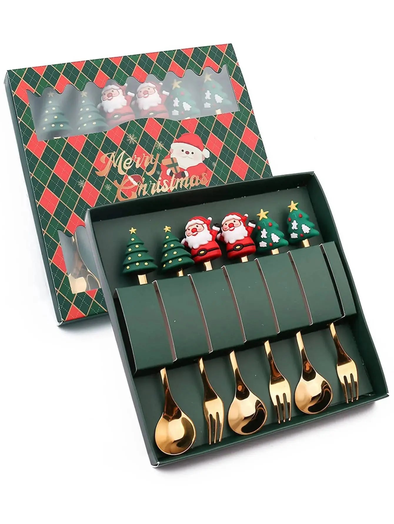 Coffret Cuillères & Fourchettes de Noël en Inox – 2/4/6 pièces (Café, Thé & Desserts)