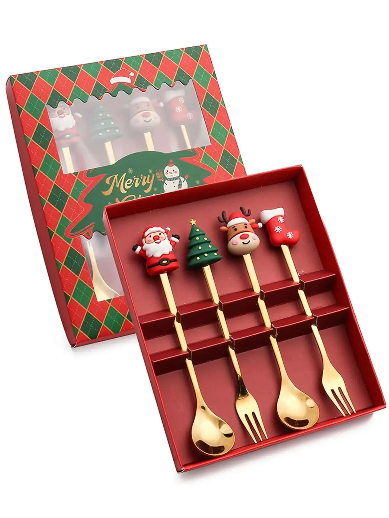 Coffret Cuillères & Fourchettes de Noël en Inox – 2/4/6 pièces (Café, Thé & Desserts)