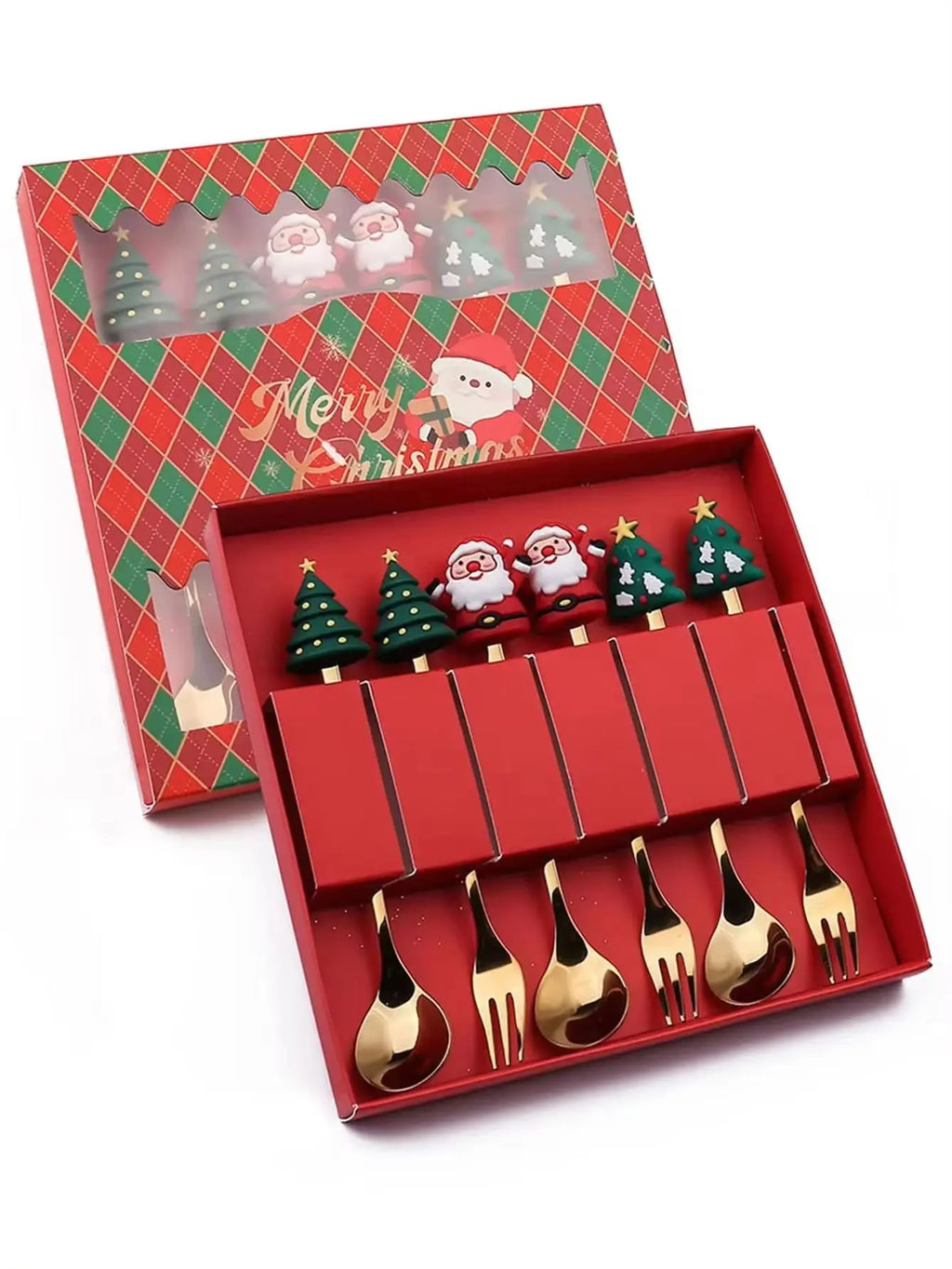Coffret Cuillères & Fourchettes de Noël en Inox – 2/4/6 pièces (Café, Thé & Desserts)