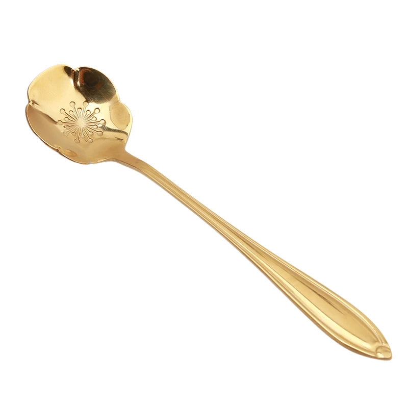 Set de 8 cuillères “Fleur” – petites cuillères en inox, finitions or & argent