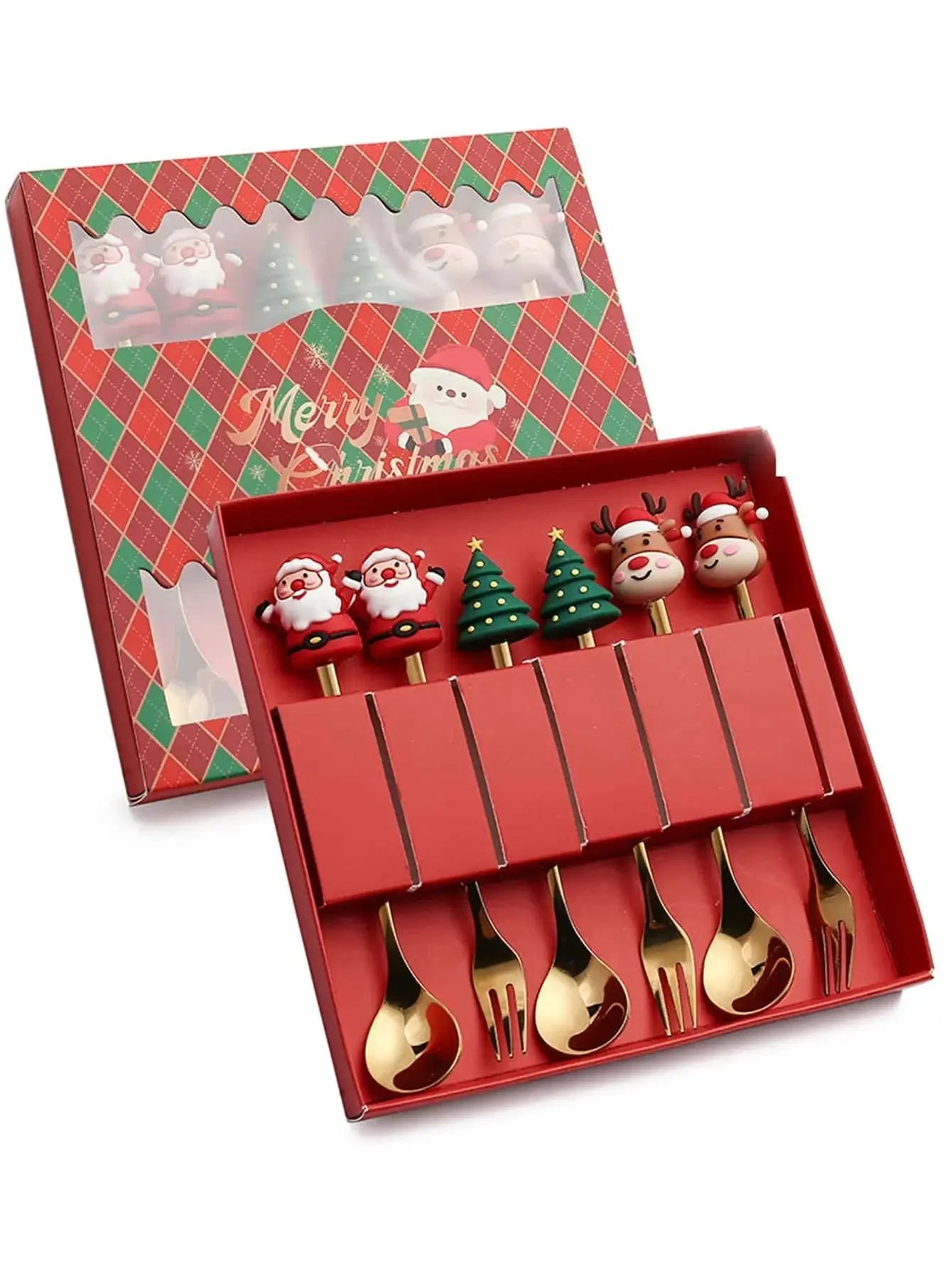 Coffret Cuillères & Fourchettes de Noël en Inox – 2/4/6 pièces (Café, Thé & Desserts)