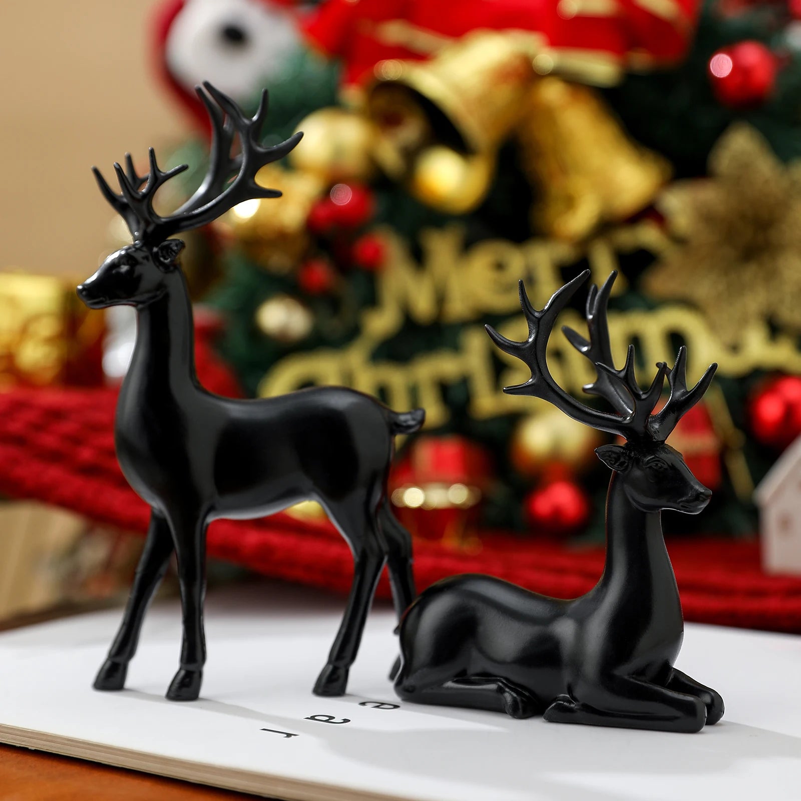 Set de 2 rennes de Noël en résine – Figurines assise & debout
