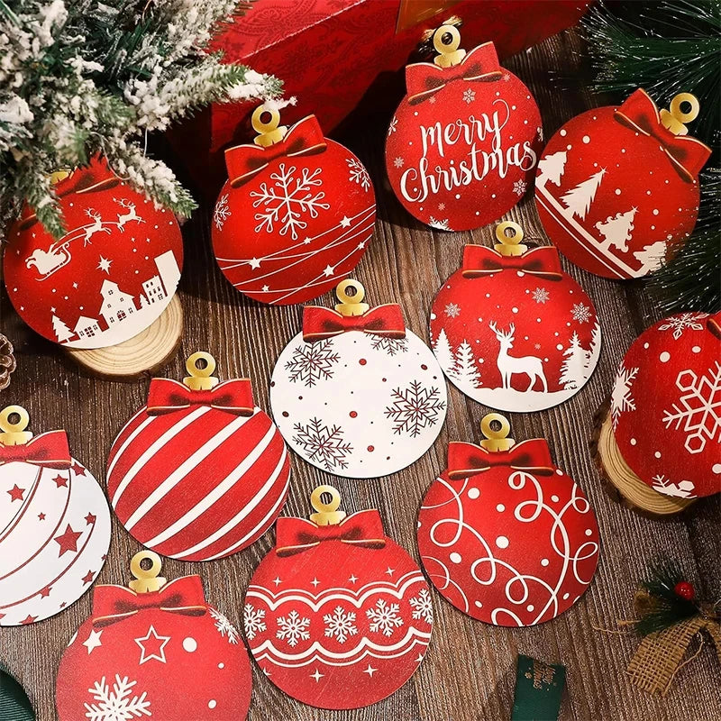 Lot de 12 Boules de Noël en Bois